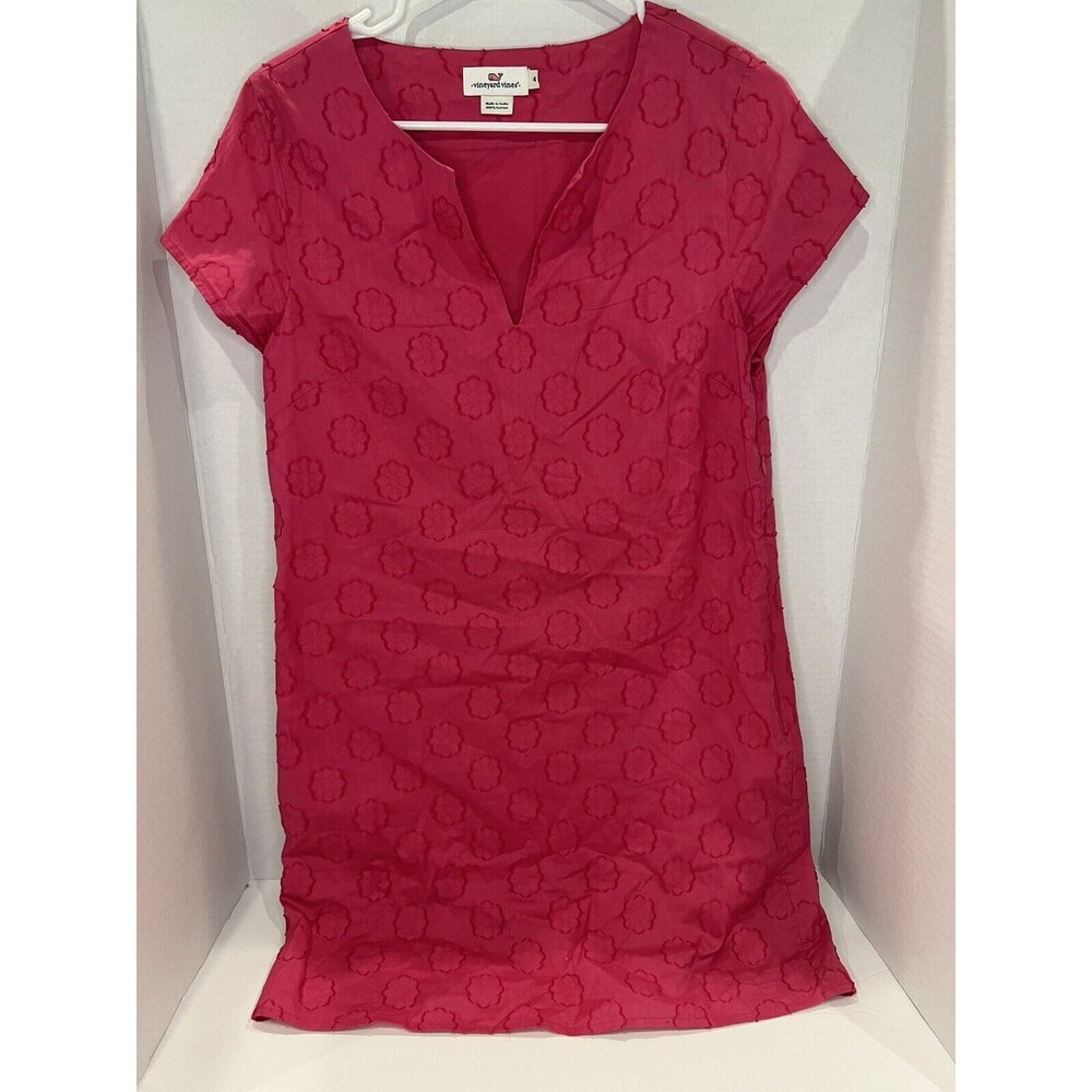 Vineyard Vines Size 4 Pink Shift Leaf Cotton Jacquard Tunic Dress Beach Vacation